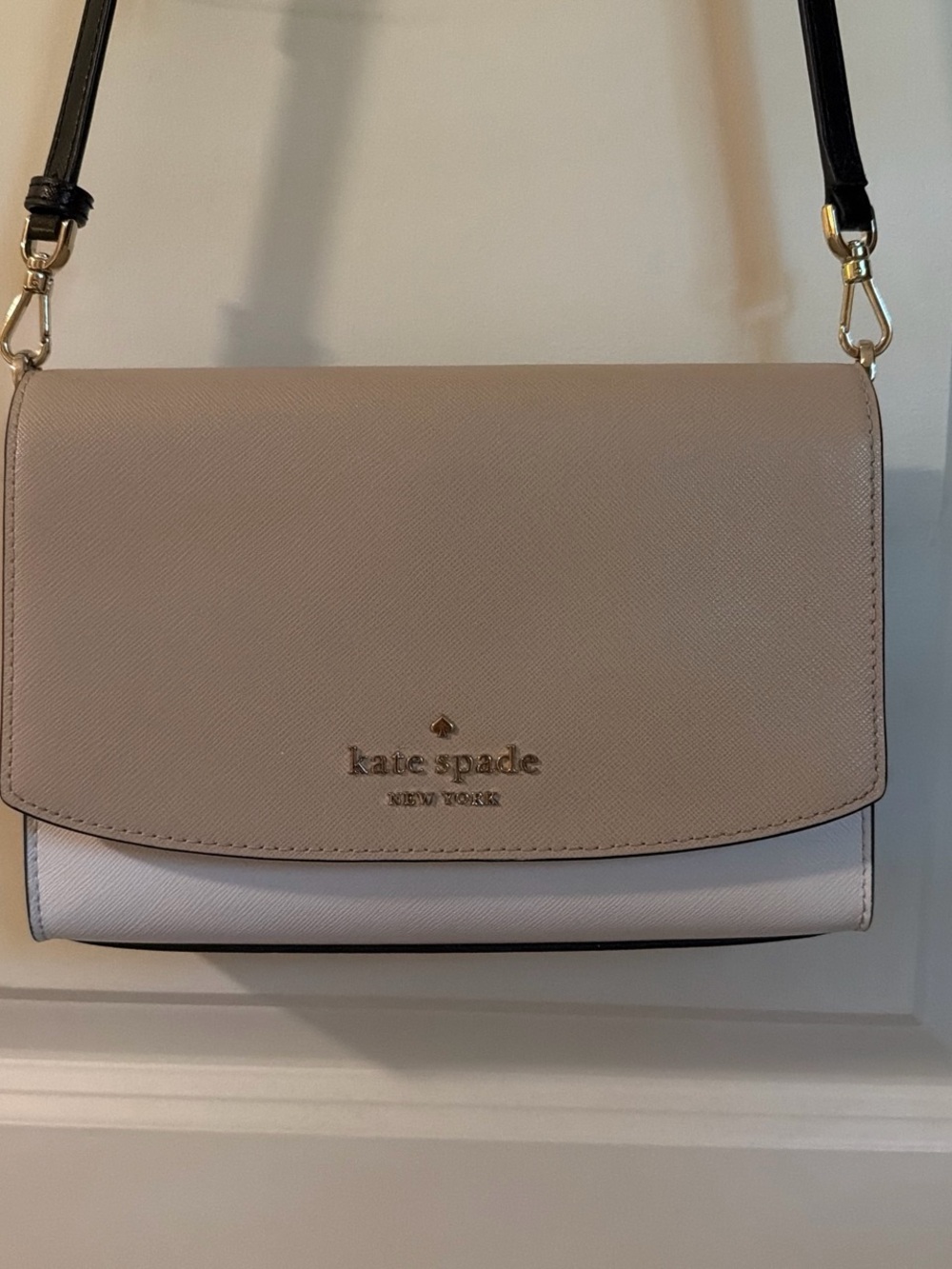 kate spade Two-Tone Taupe and Light Cream Crossbody with Black Strap